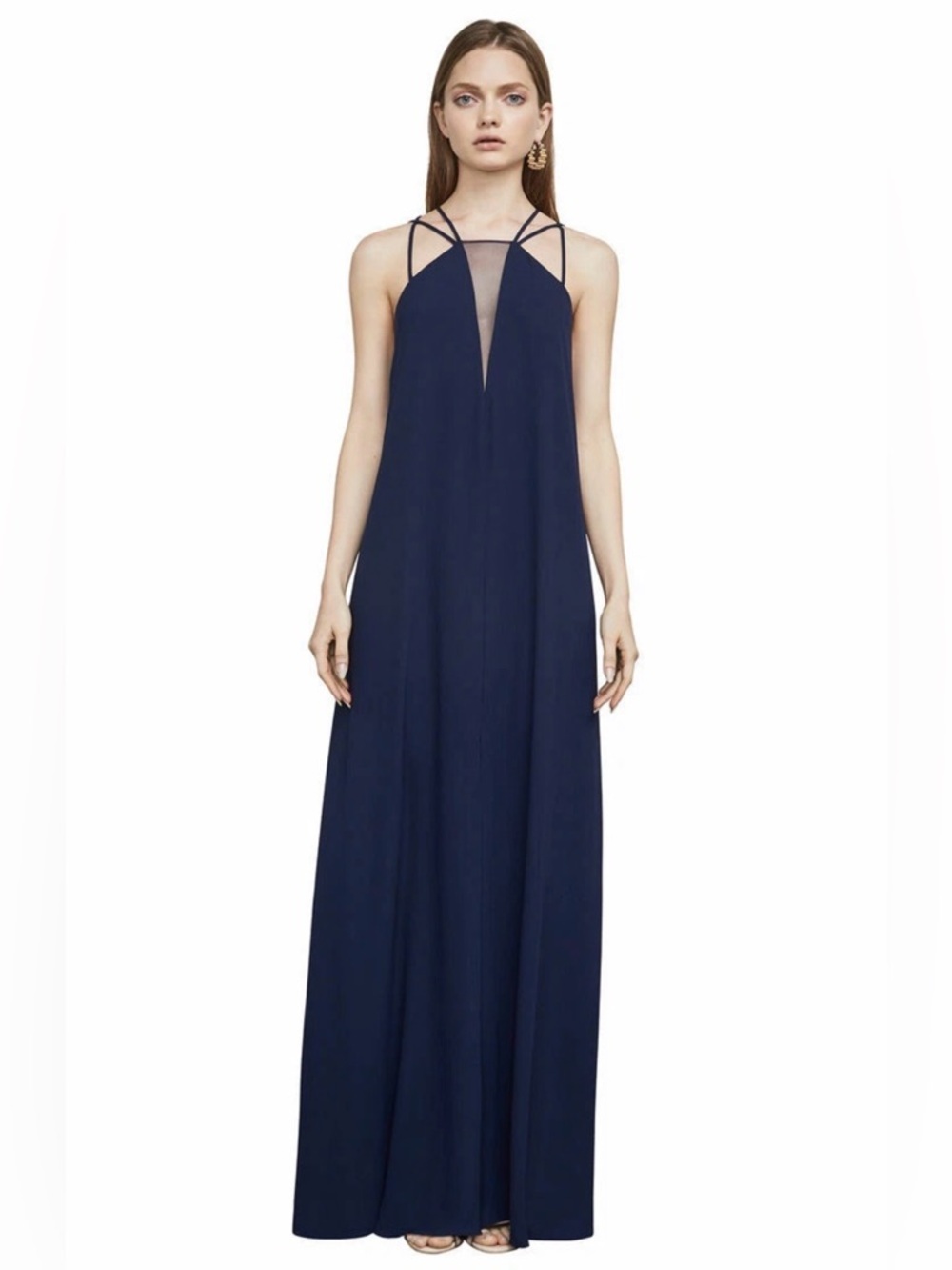 BCBGMaxAzria Navy Strappy Halter Maxi Dress